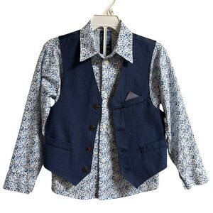NAUTICA  2 Piece Dress Shirt Vest Set in Navy Blue White SZ 6